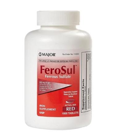 Major FeroSul Ferrous Sulfate 325 mg (5 gr) - 1000 Red Tablets