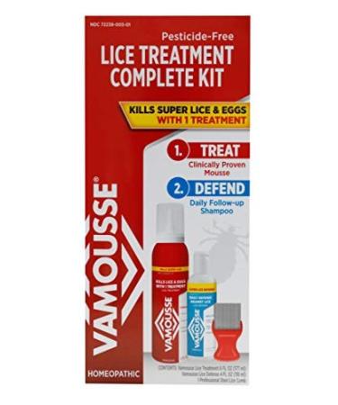 Vamousse Lice Treatment Complete Kit - Includes Lice Treatment Mousse, Daily Lice Shampoo & Steel Comb, Kills Super Lice & Eggs, No Harmful Chemicals, Suitable for Kids & Adults