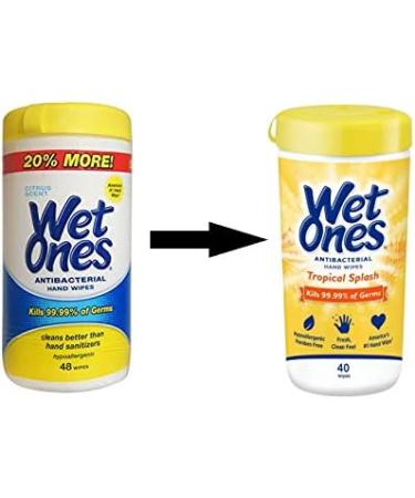 (6 pack) Wet Ones Antibacterial Hand Wipes Canister, Tropical Splash, 40 Ct, White