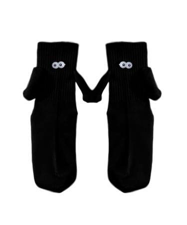 Funny Couple Holding Hands Sock Funny Magnetic Suction 3D Doll Couple Socks Funny Socks for Women and Men with Plastic Eyeballs One Size Black
