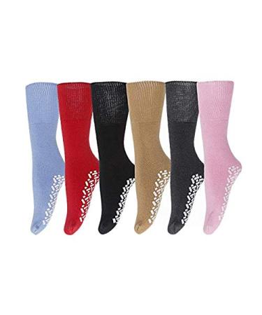Diabetic Socks for Women Non-Slip Grip Cotton 6 Pairs Pack - Size 9-11 -  Ankle/Crew 6 Colors by Amu Solutions