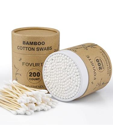 FOVURTE Bamboo Cotton Swabs 400 count, Organic Cotton Buds for Ears,  Natural Wooden Cotton Swabs Ears Spiral/Round