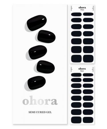 ohora Semi Cured Gel Nail Strips (N Onyx) - Works with Any Nail Lamps Salon-Quality Long Lasting Easy to Apply & Remove - Includes 2 Prep Pads Nail File & Wooden Stick - Black
