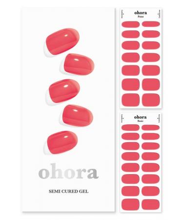 ohora Semi Cured Gel Nail Strips (N Tint Red) - Works with Any Nail Lamps Salon-Quality Long Lasting Easy to Apply & Remove - Includes 2 Prep Pads Nail File & Wooden Stick