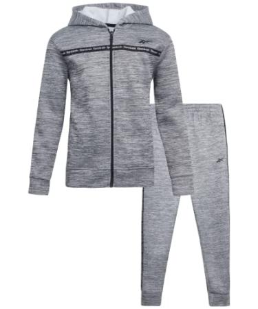 Reebok Girls' Sweatsuit Set - 2 Piece Fleece Hoodie and Jogger Sweatpants  (Size: 7-12) Dark Grey 7
