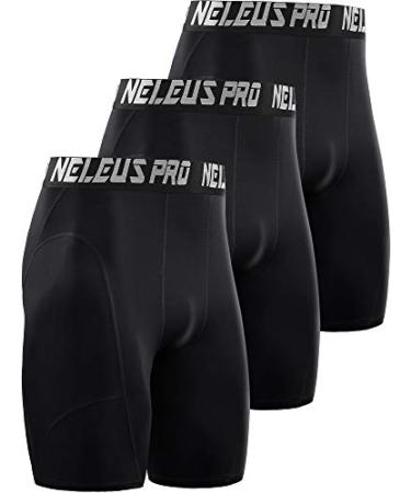 NELEUS Men's 3 Pack Athletic Compression Shirt Running Shirts XX-Large  Heatlock Mock Neck:black/Blue/Black(red Stripe)