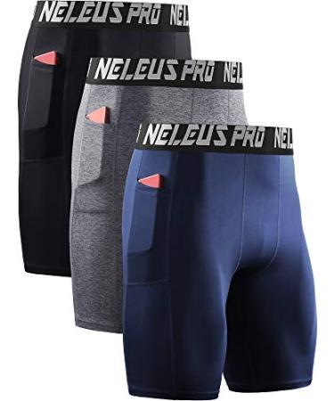 NELEUS Men's Compression Short with Pocket Dry Fit Yoga Shorts Pack of 3  Medium 6063 Black/