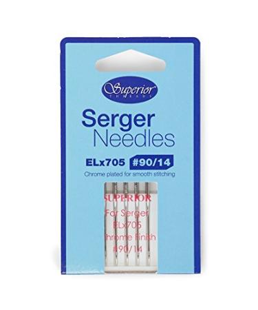 Superior Threads ELx705 Chromium-Plated Serger Needles for Cover Stitch-Capable Home Sewing Machines 5 Per Pack (Size 90/14)