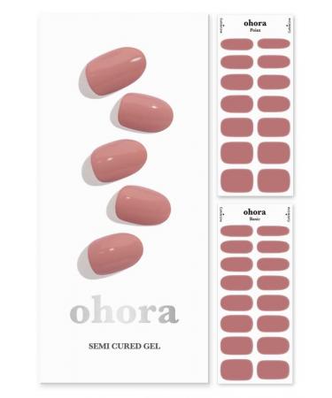 ohora Semi Cured Gel Nail Strips (N Ash Pink) - Works with Any Nail Lamps Salon-Quality Long Lasting Easy to Apply & Remove - Includes 2 Prep Pads Nail File & Wooden Stick - Pink