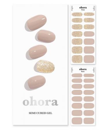 ohora Semi Cured Gel Nail Strips (N Nudist) - Works with Any Nail Lamps Salon-Quality Long Lasting Easy to Apply & Remove - Includes 2 Prep Pads Nail File & Wooden Stick - Beige