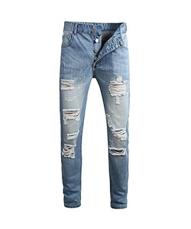 Mens Jeans For Men Denim Pants Straight Fit Destroyed Ripped