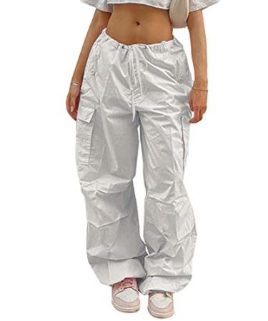 FEOYA Women Baggy Cargo Pants Drawstring Loose Straight Leg Hip Hop Parachute  Pant Y2K Egirl Joggers