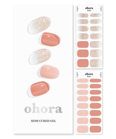 ohora Semi Cured Gel Nail Strips (N Lovesome) - Works with Any Nail Lamps, Salon-Quality, Long Lasting, Easy to Apply & Remove - Includes 2 Prep Pads, Nail File & Wooden Stick - Pink