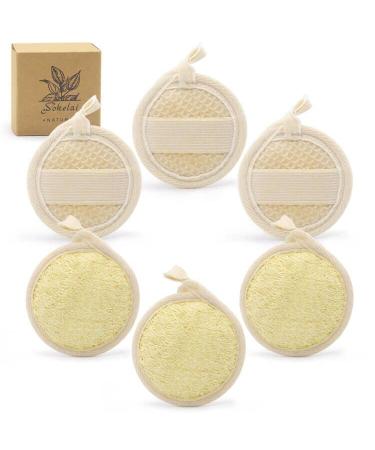 Exfoliating Loofah Sponge Pads Face loofa Brush 6 Pack 3.15 inches Made of 100% Natural Luffa Body and Facial Scrub Pad Personal Care Close Skin for Men and Women for Bath Spa and Shower 6 Count (Pack of 1)