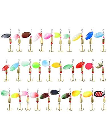 30PCS Fishing Lures Kit Set Spinnerbait for Bass Trout Walleye Salmon  Assorted Metal Hard Lures Inline