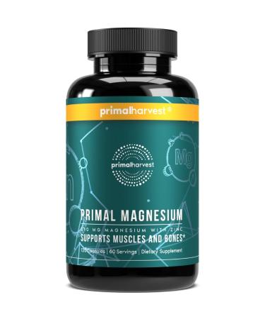 Magnesium Supplement Complex 310mg by Primal Harvest with Magnesium Glycinate Citrate Malate and Zinc 120 Capsules