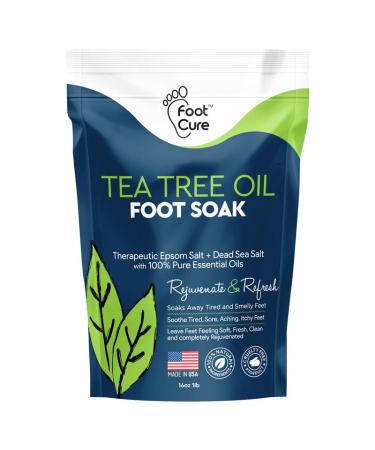 Tea Tree Oil Foot Soak with Epsom Salt - Best Toenail Fungus Treatment Athletes Foot  Softens Calluses - Soothes Sore  Tired Feet Fungal Toe Foot Odor Scent Spa Pedicure - Made in USA 16 oz