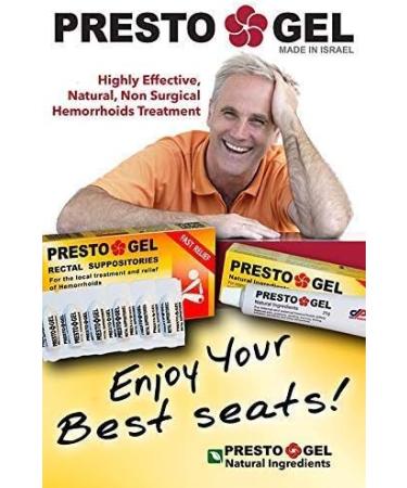 Presto Gel - Natural Hemorrhoid Rectal Suppositories - Rapid Hemorrhoid  Treatment and Relief from Itching, Swelling, Burning and Discomfort - Pack  of 12 