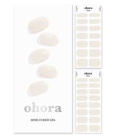 ohora Semi Cured Gel Nail Strips (N Cream Cotton) - Works with Any Nail Lamps Salon-Quality Long Lasting Easy to Apply & Remove - Includes 2 Prep Pads Nail File & Wooden Stick - White