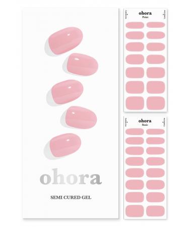 ohora Semi Cured Gel Nail Strips (N Cream Pink) - Works with Any Nail Lamps Salon-Quality Long Lasting Easy to Apply & Remove - Includes 2 Prep Pads Nail File & Wooden Stick - Pink