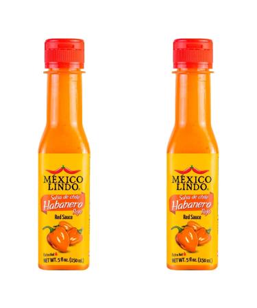Mexico Lindo Red Habanero Hot Sauce | Real Red Habanero Chili Pepper | 78,200 Scoville Level | Enjoy with Mexican Food, Seafood & Pasta | 5 Fl Oz Bottles (Pack of 2) Habanero 5 Fl Oz (Pack of 2)
