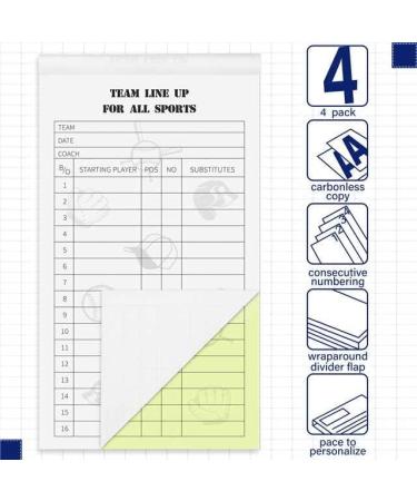  DTESL Baseball Softball Lineup Cards 30 Games, 4.53 x 7.87  Inch Lineup Sheet Games with 16 Player Roster Baseball Scorebook Coaching，4  Part Carbonless Copies (100) : Sports & Outdoors