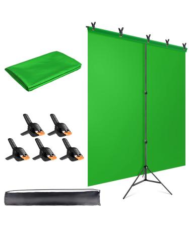 Hemmotop Green Screen Backdrop with Stand Kit for Photography 5x6.5ft, Chromakey Virtual GreenScreen Background Sheet for Zoom YouTube Video Studio Calls, with 5 Clamps