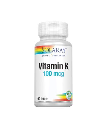 SOLARAY Vitamin K-1 100mcg | Healthy Bone Structure Blood Clotting Protein Synthesis Support | Non-GMO Vegan & Lab Verified | 100 Tablets 100 Count (Pack of 1)