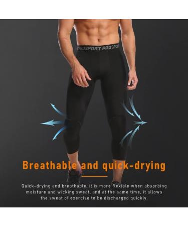 Men's Sports Running Tights Anti-Collision Knee Pad Compression Pants Quick  Dry High Elastic Gym Fitness Training Leggings 3/4