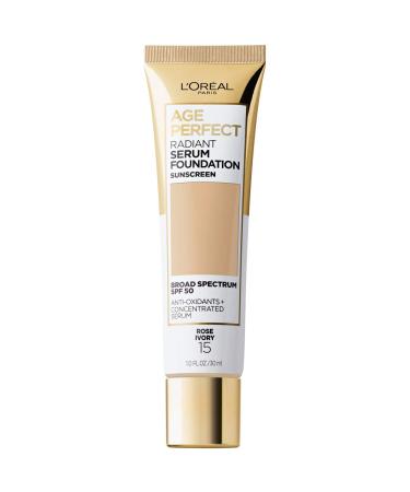 L'Oreal Paris Age Perfect Radiant Serum Foundation with SPF 50, Rose Ivory, 1 Ounce 015 Rose Ivory