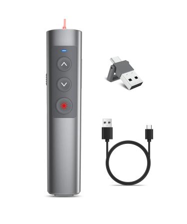 DCLIKRE Wireless Clicker for Powerpoint Presentations with Laser Pointer Rf 2.4GHz 2 in 1 USB Type C Rechargeable Long Range Remote Slide Advancer for Laptop/Mac Red Laser Presenter
