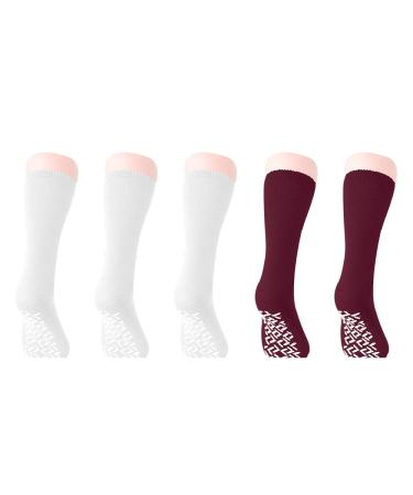 Non Skid Hospital Slipper Socks With Gripper Bottoms, Mid Calf - 3 Pack  (Maroon)