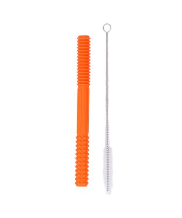 Soft Silicone Teething Tubes Safe Hollow Sensory Toy Teether Tubes with 1 Washing Brush for Toddlers(Orange)