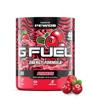 G Fuel Lingonberry Energy Powder inspired by PewDiePie  9.8 oz Tub (40 Servings)  Natural Energy Drink Powder, Energy and Focus Supplement