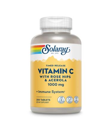 SOLARAY Vitamin C w/Rose Hips & Acerola | 1000mg | Two-Stage Timed-Release Healthy Immune Function Skin Hair & Nails Support | Non-GMO | 250ct 250 Count (Pack of 1)