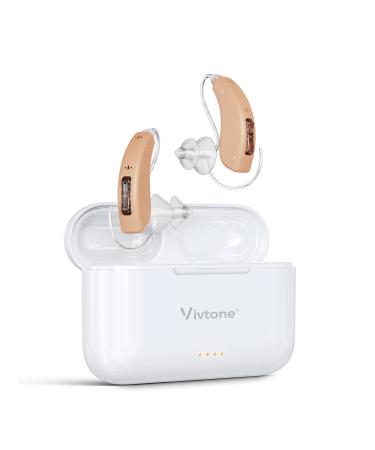 Vivtone Lucid508 Rechargeable Hearing Aids for Seniors Adults Advanced 8-Chanel Digital BTE Hearing Amplifiers with Recycle Charging Case for 125 Hrs Backup Power Auto-OnOff Noise Cancellation  Tinnitus Masking Pair