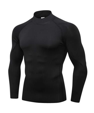 Men's Compression Shirts Long Sleeve, Base-Layer Quick Dry Workout T Shirts  Sports Running Tops Black Large
