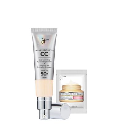 IT Cosmetics Your Skin But Better CC+ Cream 32ml with SPF 50 Protection & Confidence in a Cream Full-Coverage Foundation and Concealer and 3ml of Hydrating and Anti-Ageing Moisturiser
