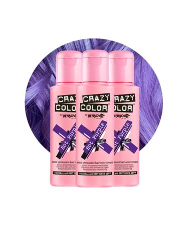 Crazy Color Vibrant Hot Purple Semi-Permanent Trio Hair Dye. Highly Pigmented Royal Purple Conditioning & Oil Nourishing Vegan Formula | No Bleach or Ammonia | 300ml