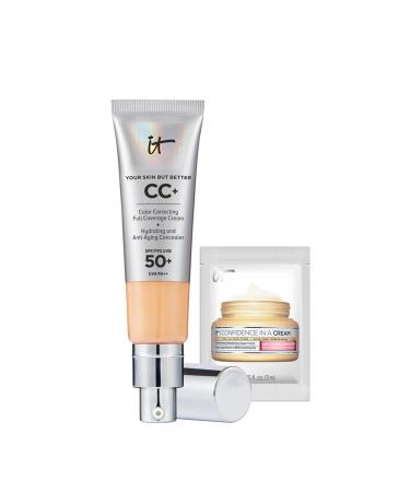 IT Cosmetics Your Skin But Better CC+ Cream 32ml with SPF 50 Protection & Confidence in a Cream Full-Coverage Foundation and Concealer and 3ml of Hydrating and Anti-Ageing Moisturiser