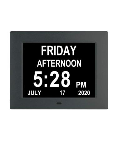 Johnziny 7 Inch Digital Day Calendar Clock- 8 Alarms Auto-Dim Digital Clock Large Display with Date and Day of Week Large Number Digital Clock for Seniors 75 Black