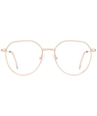 TIJN Stylish Blue Light Glasses Irregular Metal Frame Round Screen Glasses Anti Eyestrain for Women Men Rose Gold