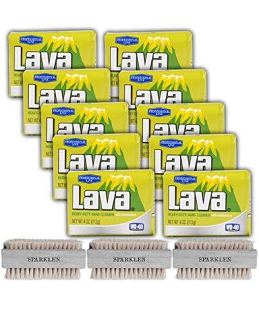 Tatane Lava Heavy-Duty Hand Cleaner Pumice soap with Moisturizers  (Professional Line) 5-Bars 4 OZ Each with 2 Sparklen Wooden Nail Brushes