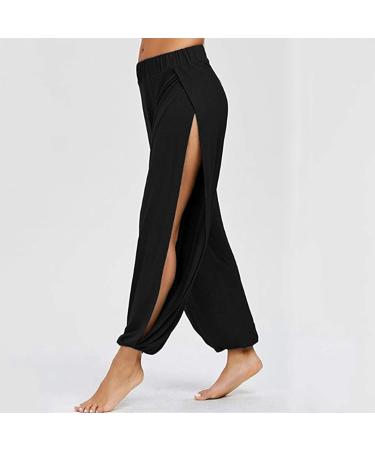 High Slit Harem Pants for Women Hippie Harem Yoga Pants Trousers Split  Baggy Comfy Solid Color Flowy Pants Black X-Large