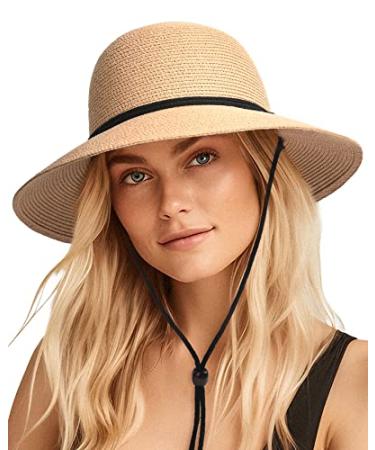 Womens Sun Straw Hat Wide Brim UPF 50 Summer Hat Foldable Roll up Floppy  Beach Hats for Women Aa-mixed Beige Medium-Large