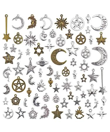 Incraftables Sun, Moon & Star Charms Pendants for DIY Bracelets, Jewelry, Keychain & Necklace Making. Bulk Mixed Assorted Enamel, Gold & Silver