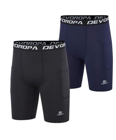 DEVOROPA Youth Boys' Compression Pants with Knee Pads 3/4 Basketball  Athletic Tights Quick Dry Sports Workout Leggings