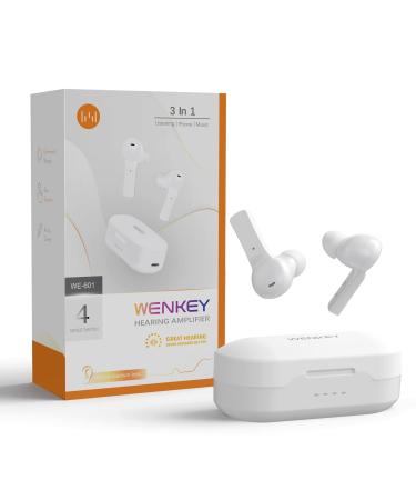 Bluetooth Hearing Aid with Self-Fitting for Adult Senior,WENKEY Rechargeable Hearing Amplifier with APP,Digital Hearing Aids with Noise Cancelling,56H Playtime for Calls Music, White
