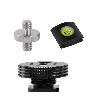 1/4" Female Thread to Hot Shoe Adapter - Hot Shoe Bubble Level Camera Hot Shoe Cover, Hot Shoe Mount Adapter with 1/4 to 1/4" Male Screw Adapter for Magic Arm, Monitor, Video Light