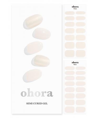 ohora Semi Cured Gel Nail Strips (N Glazed Linen) - Works with Any Nail Lamps Salon-Quality Long Lasting Easy to Apply & Remove - Includes 2 Prep Pads Nail File & Wooden Stick